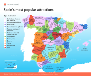 Most popular attraction in each Spanish province