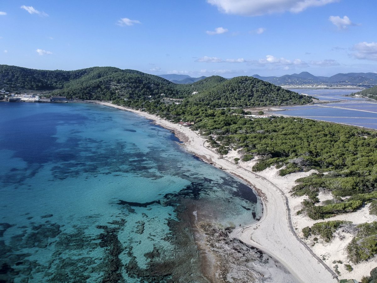 Aerial view of Ses Salines Beach in Ibiza