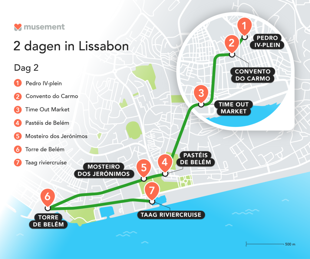 Kaart met dag 2 in Lissabon