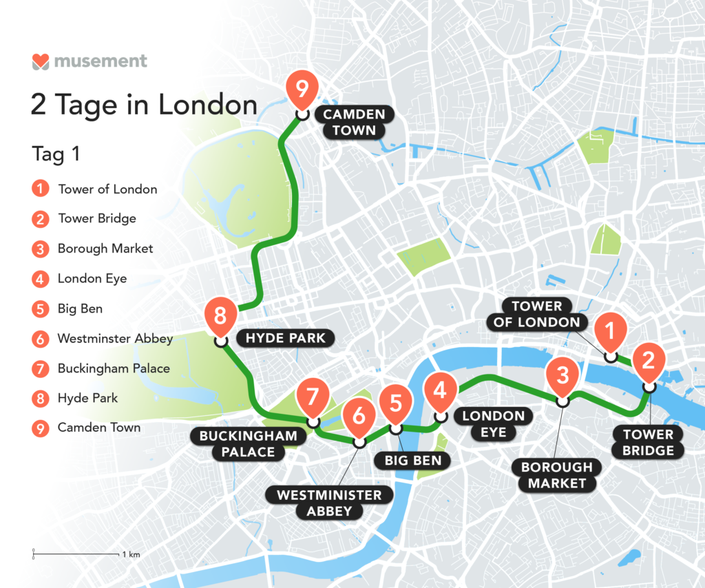 Karte Tag 1 in London