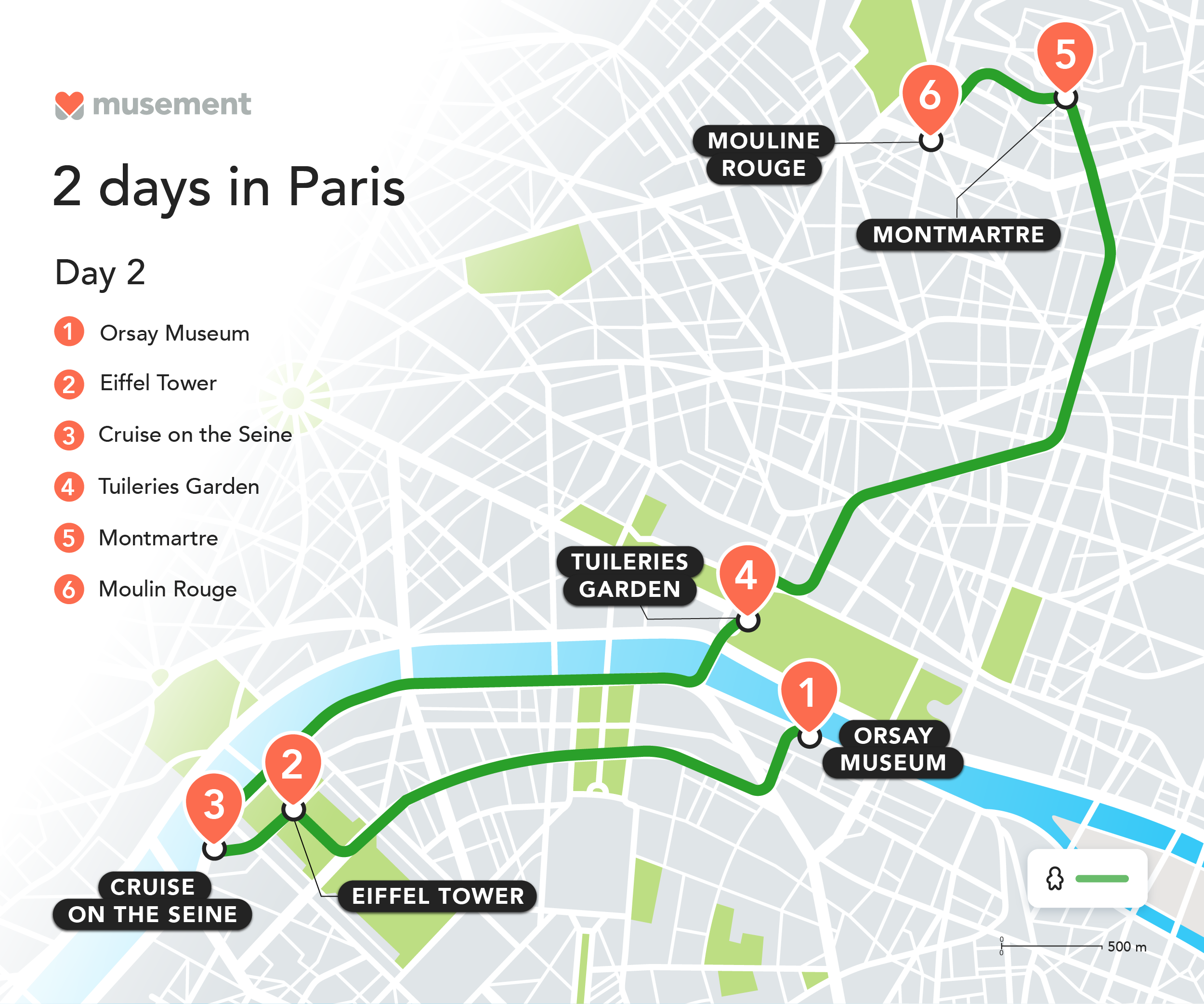 paris itinerary map day 2