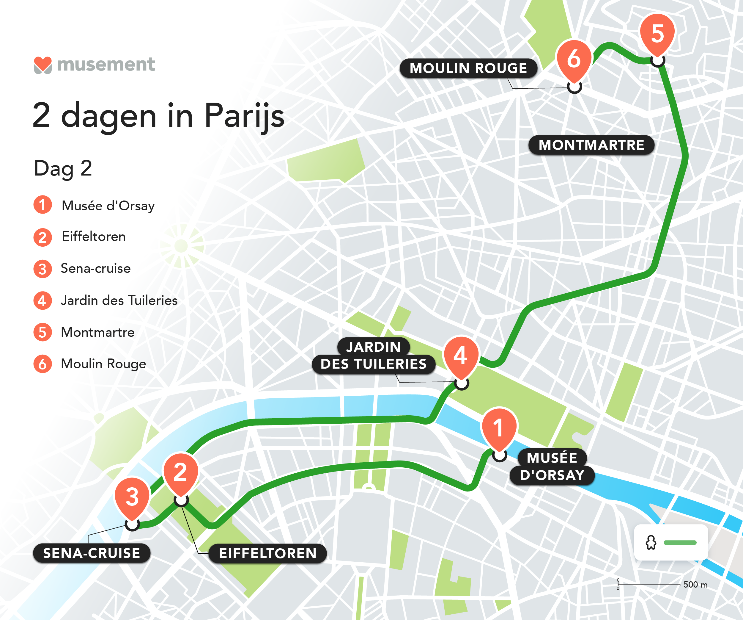 kaart Reisroute Parijs Dag 2